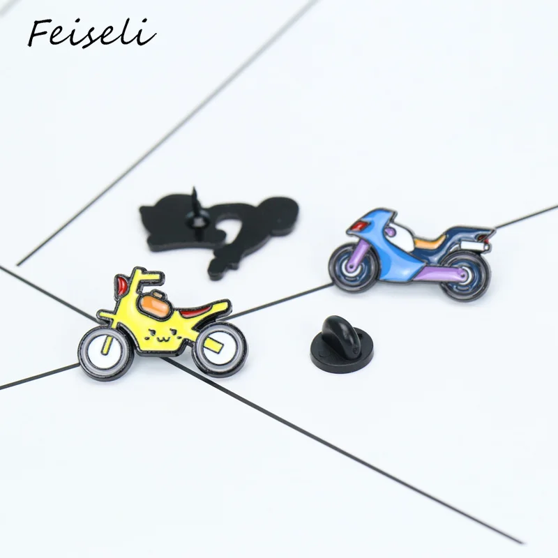 Feiseli милый мультфильм эмаль Электрический мотоцикл брошь для женщин детская