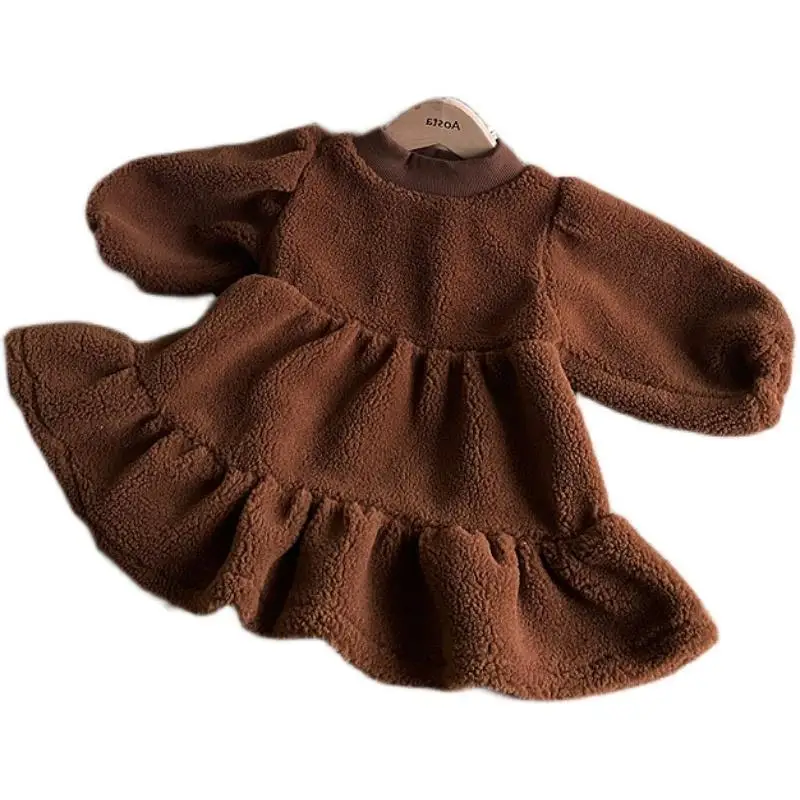 

mommy and me outfits winter baby plush foreign style thickened princess dress children's bubble sleeve cake skirt