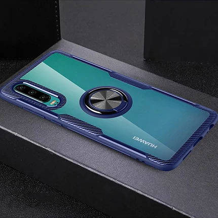 Azure Закаленные линзы чехол Kickstand чехол Невидимый палец кольцо крышка чехол для huawei P30 P30Pro Mate20 Mate20pro P20 P20Pro P20lite - Цвет: Azure