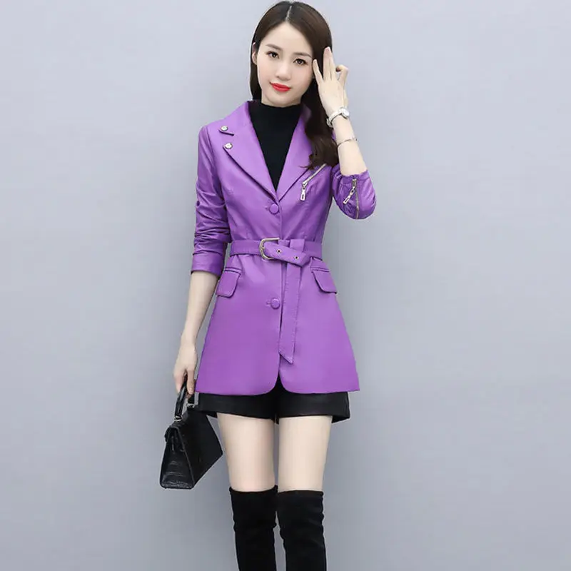 

Woman Long Patent Leather Trench Coat Female Long Sleeve Single Breasted Oversize High Fashion Clothing Ladies Warm Outwear Q18