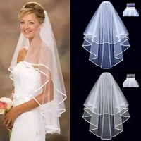 white ivory two layer short tulle wedding veils comb bridal veil for bride for marriage wedding party accessories