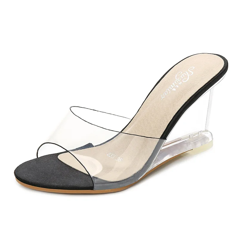 

Women High Heels Summer Transparent Wedge Heel Crystal Sandals Office Party Ladies Pumps Shoes Simple Temperament High Heels