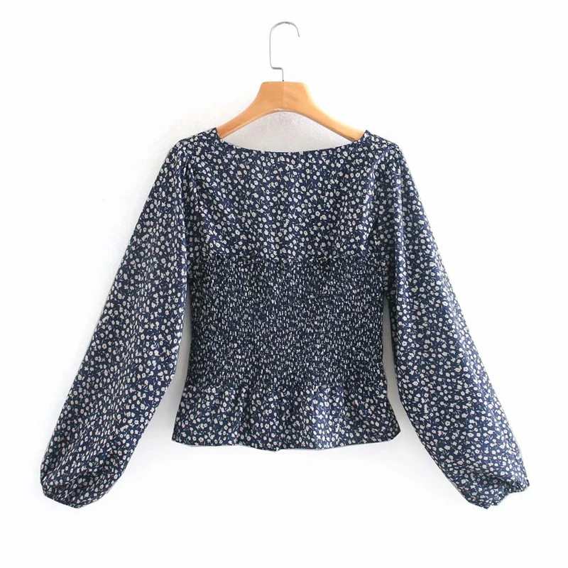 

Women Casual Square Collar Floral Blouse Puff Sleeve Ruffles Crop Tops Preppy Style Sweet Shirts Ladies Tops NX9750