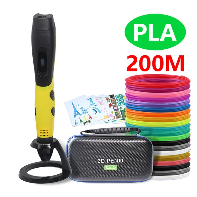 Yellow pen PLA200m 3d ручка 3d-ручки, светодиодный дисплей, ABS / PLA-филамент, 3-я ручка Добавить специальные брекеты для защиты рук,с 5 В в 2A usb адаптер 3d-печатные ручки Рождественские подарки - Цвет: Yellow pen PLA200m