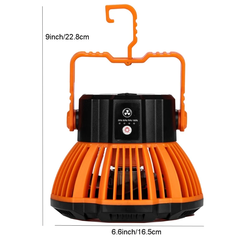 

USB Rechargeable Camping Fan with LED Lantern Timing Remote Control 3 Speed Hanging Ceiling Fan for Home Tent Outdoor