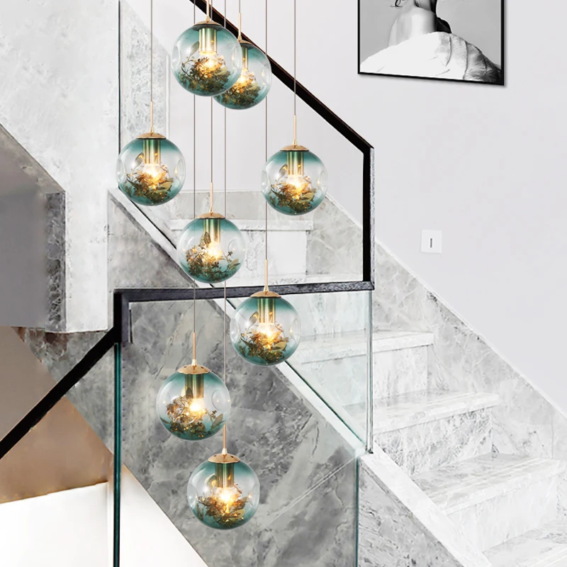 値段 家の装飾ロング吹きクリアガラスバブルスパイラル階段天井ペンダントランプ現代高天井のシャンデリアが点灯