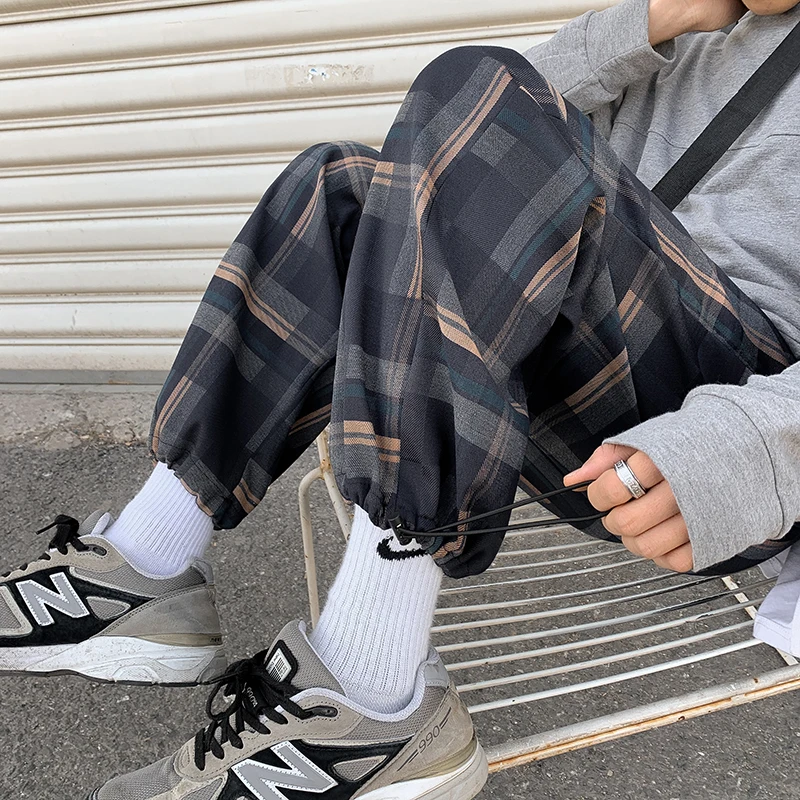 

Trendy Plaid Streetwear Pants Men's Comfortable Pant Loose Comfortable Casual All-match Korean Joggers Trousers
