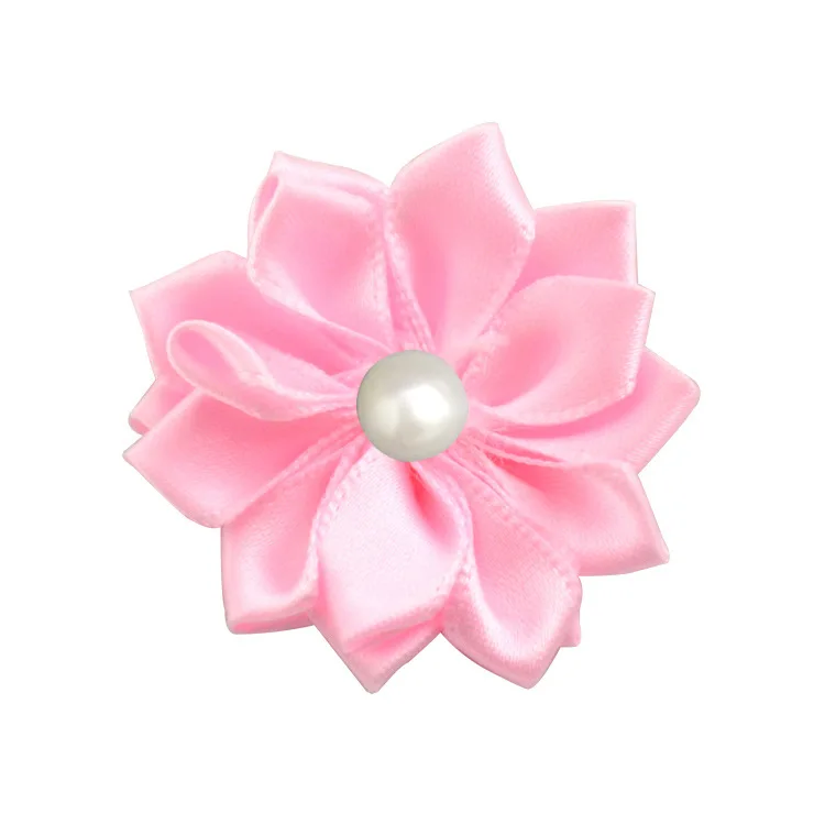 pink Nishine 1," 10 шт./лот 16 Petaled атлас с розочками лента цветы с жемчужной кнопкой используется для повязка на голову" сделай сам "заколки аксессуары для волос - Цвет: pink