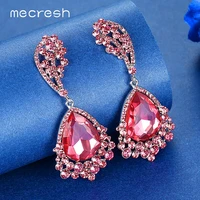 mecresh korean statement crystal drop earrings for women silver pink blue flower bridal wedding earrings fashion jewelry meh1623