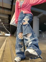 spring and autumn womens ripped jeans high waist loose straight pants wide leg pants womens jeans y2k high street jeans