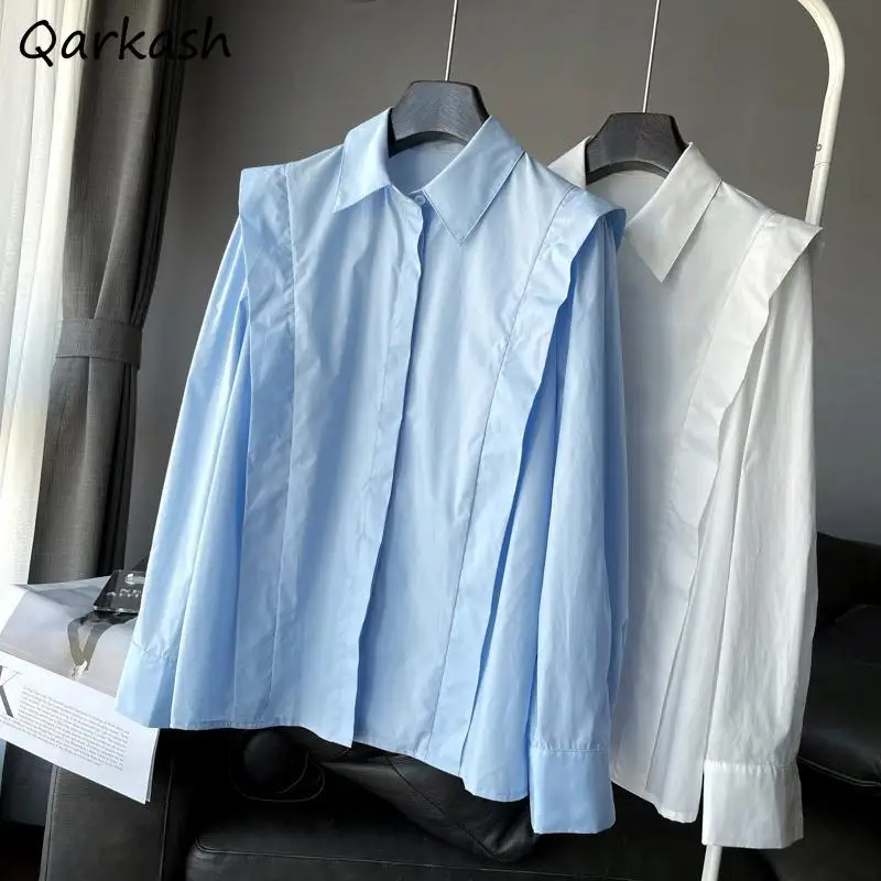 

Shirts Women Solid Simple Turn Down Collar All-match Elegant Students Design Tops Office Lady Clothing Classy Popular Daily Ins