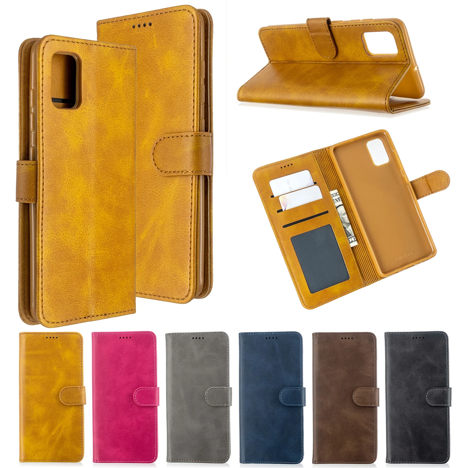 Роскошный кожаный чехол для samsung A51 A50 A70 A40 A10 A6 A7 A9 2018 портмоне с откидной крышкой
