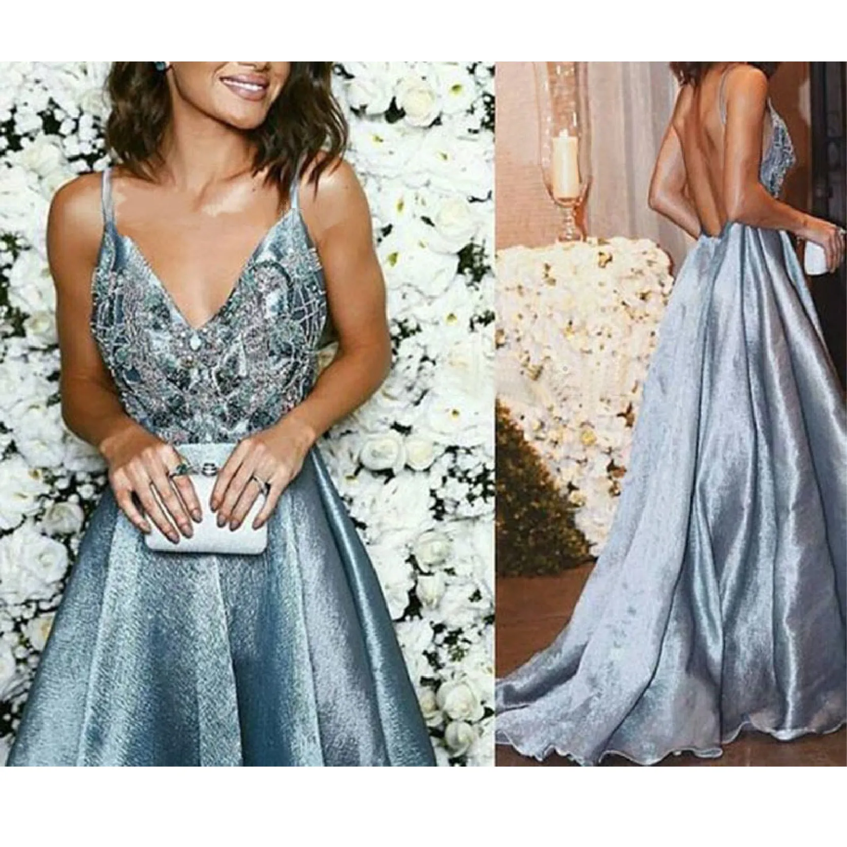 

Ladies Dress Sexy Deep V Sling Halter Back Summer New Unique Design Gown Suitable for Formal Partie Vestidos