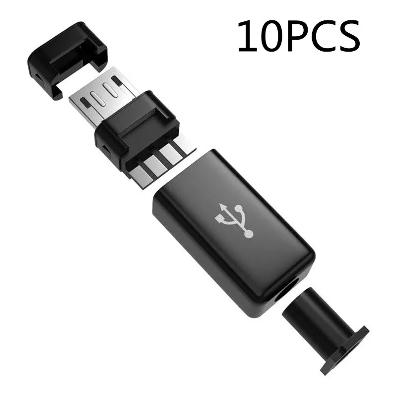 

10pcs DIY Micro USB Type B Male 5pin Four Piece Assembly Connector Plug Socket Welding Data Line Interface Data Cable Accessory