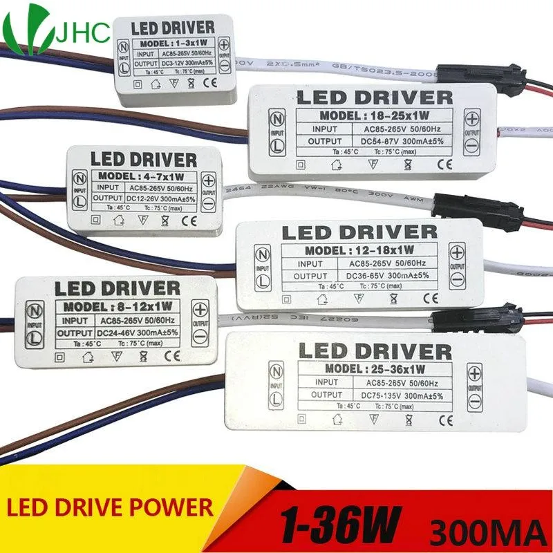 

1-3W,4-7W,8-12W,12-18W,18-25W,25-36W LED driver power supply built-in constant current Lighting AC110-265V Output 300mA DC