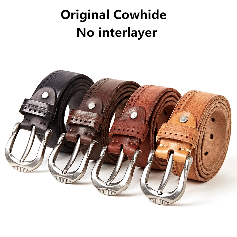 Vintage Belt Original Cowhide Leather Belt for Men High Quality Natural Leather No interlayer Men's Belt for Jeans Casual Pants