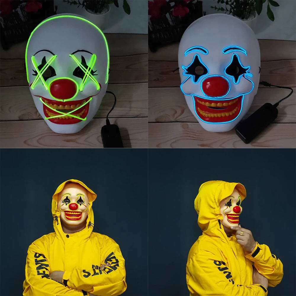 

Easter Luminous Horror Clown Men Masks Unisex Christmas Halloween Carnival Masquerade Hip Hop Makeup Props Adult Party Mask LED