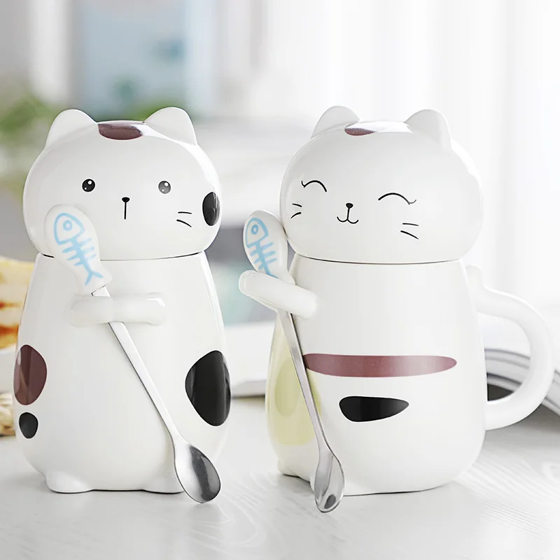 Новые милые Керамика чашка с кружкой для молока рисунками кошек крышкой длинные