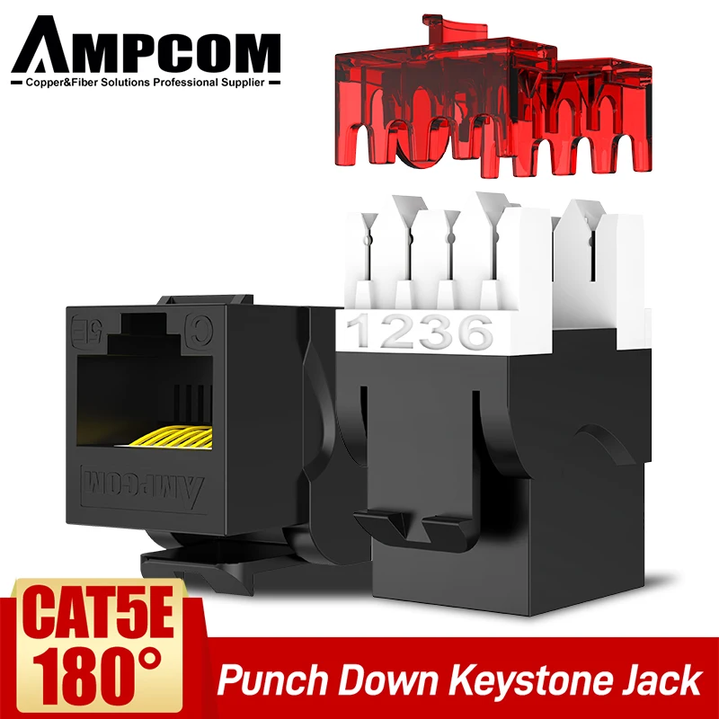 

AMPCOM Cat6 Cat5e 180-degree Punch Down Keystone Jack Module Insert Ethernet UTP for Wall Face Panel Network Patch Panel