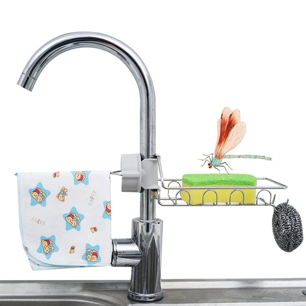 

Kitchen Sink Hanging Storage Rack Holder Dry Towel Organizer Faucet Clip Bathroom Dishcloth Stainless Steel Clip Shelf Drain