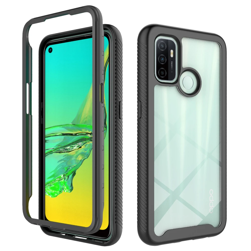 

2 In 1 Armor Bumper Phone Case For OPPO Reno A93 F17 A32 4 4F A53 A53S Lite 2020 Shockproof Transparent Back Protection Cover