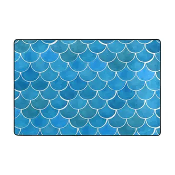 Blue Scale Pattern Doormat Carpet Mat Rug Polyester Anti-slip Floor Decor Bath Bathroom Kitchen Balcony 60*90