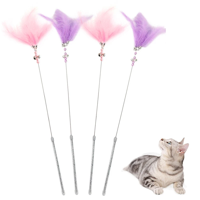 

Fairy Feather Teaser Cat Stick Toys for Kitten Interactive Toy Funny Cat Stick with Bell Wand Cat Stick Cat Teaser Cat Supplies