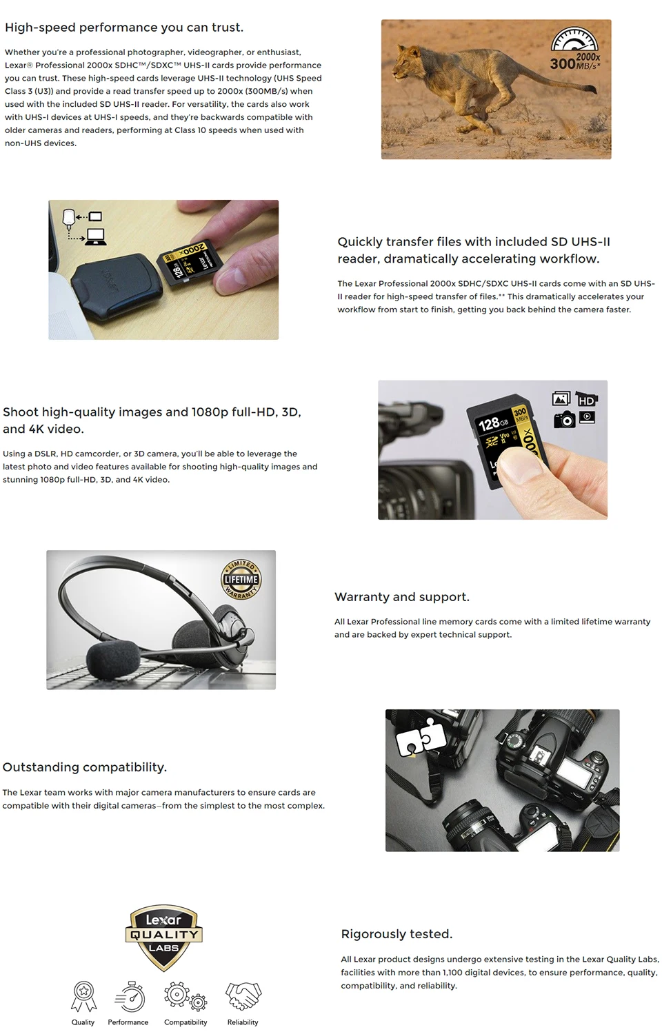 Lexar 2000x SDHC SDXC 128GB Memory Card 64GB 300MB/s Carte SD UHS-II cards 32GB SD Card Class10 U3