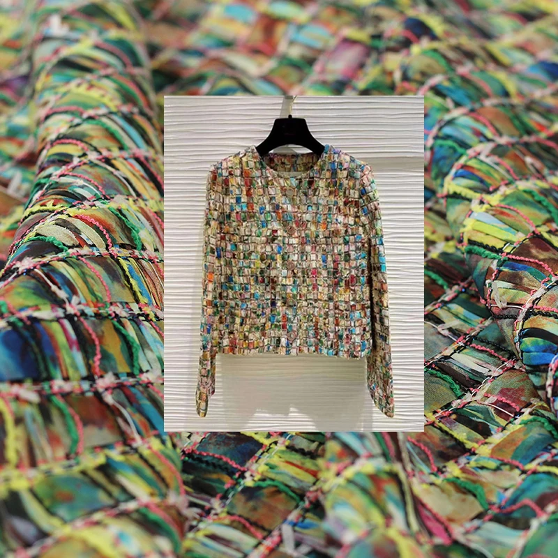 

Red Raspberry Italy Colourful Tie-dye Tweed Fabric Garment Material Women Jacket Dress Coat Sewing Cloth Tailor Freeshipping