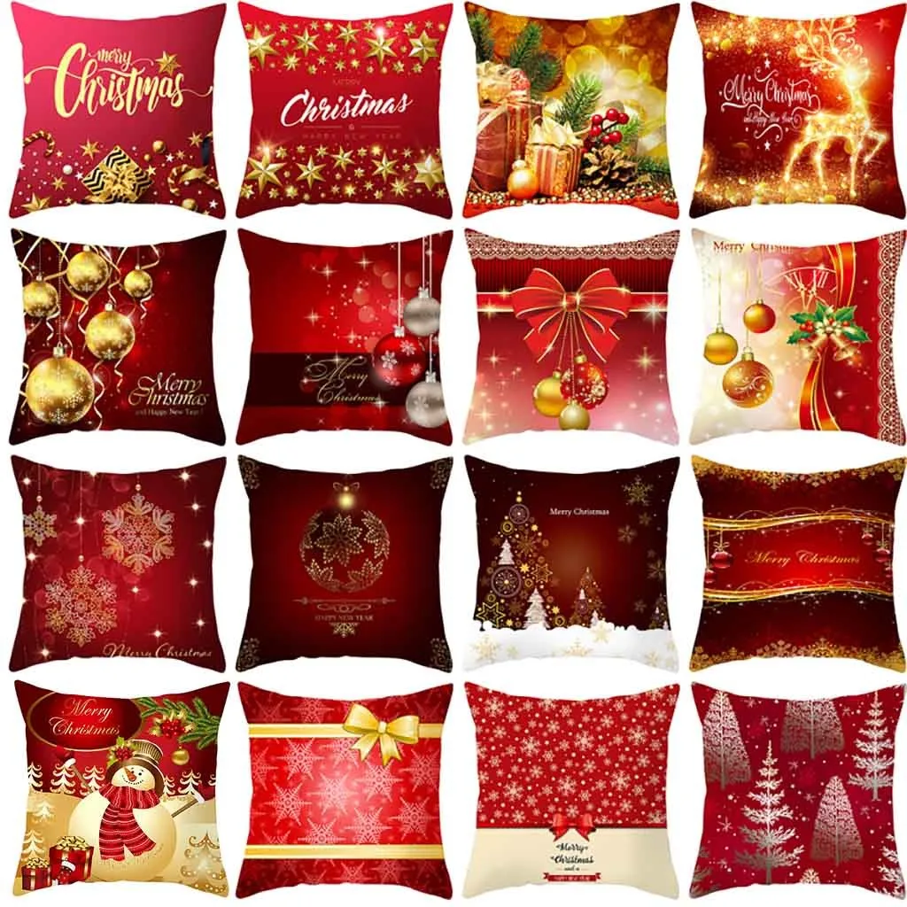 Новый красный Рождественский чехол для подушки из полиэстера 45x45 см