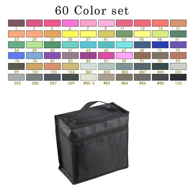 60 Color with a bag Улучшенный художественный маркер спиртовые маркеры двуглавый маркер ручка комплект, принадлежности для живописи красочные водонепроницаемые ручки кисти ручка чертежные маркеры - Цвет: 60 Color with a bag