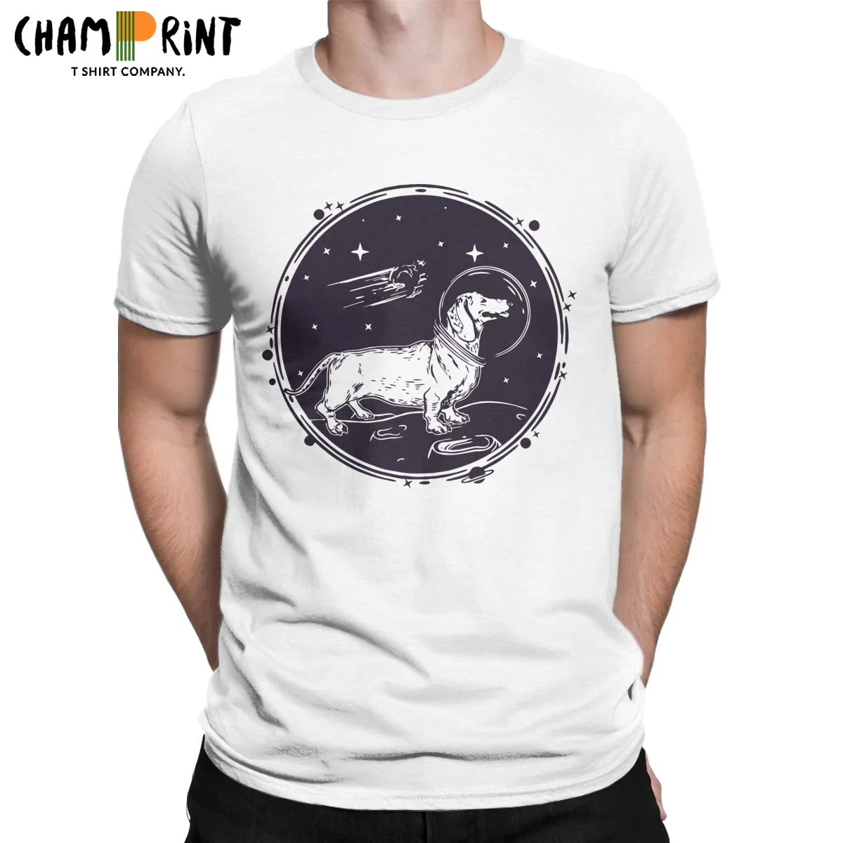 

Laika Soviet Space Traveler Dog T Shirt Men's Pure Cotton Hipster T-Shirt Round Neck Astronaut Tees Short Sleeve Tops 4XL 5XL