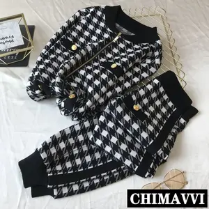 Женский Повседневный свитер на молнии и трикотажные брюки