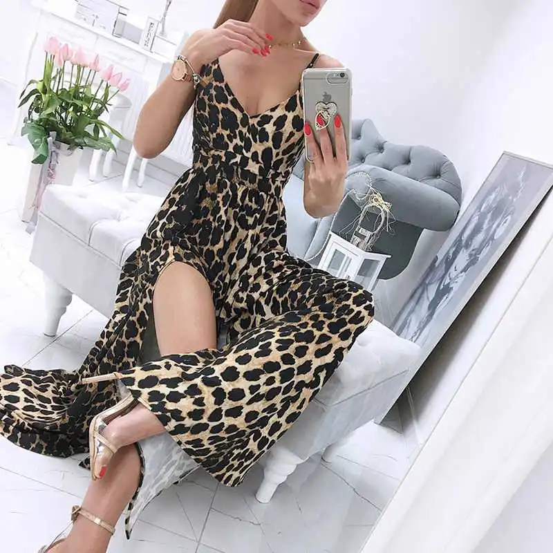 

New Summer Bohemian Elegant Party Maxi Dress Ladies Vintage Leopard Floral Print Dresses strawberry dress Sexy Women Dress