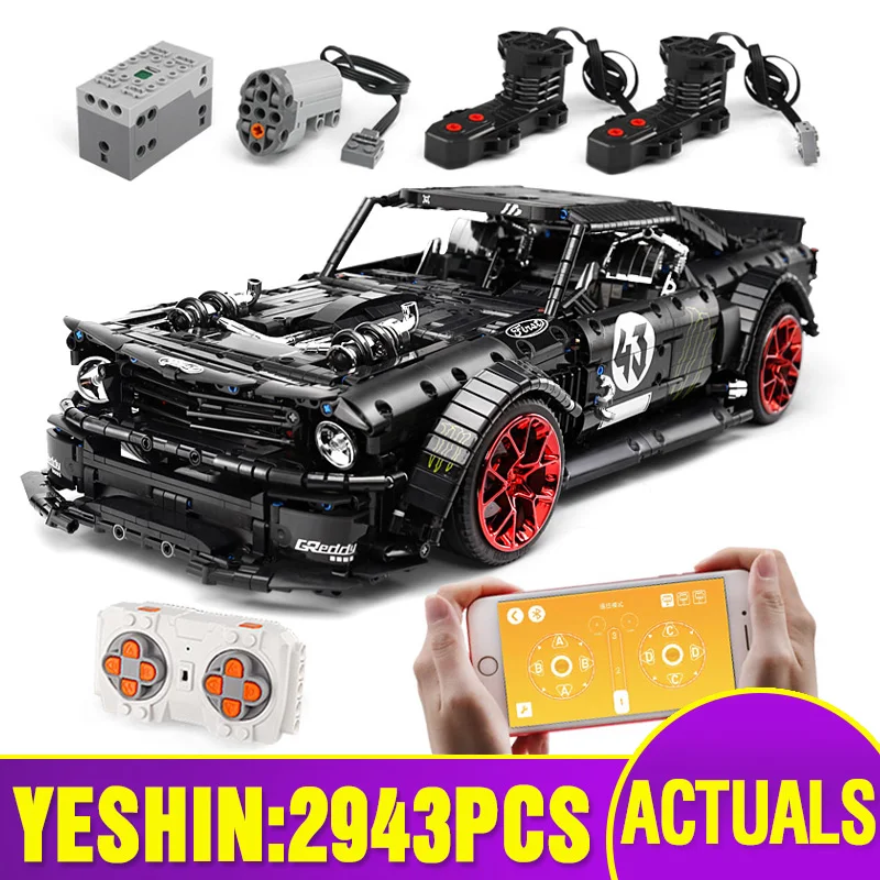 Модель 20102 года: Игрушечная машина, совместимая с MOC-16915 Mustang Hoonicorn, с функцией двигателя, Детская модель автомобиля, игрушечные строительные блоки