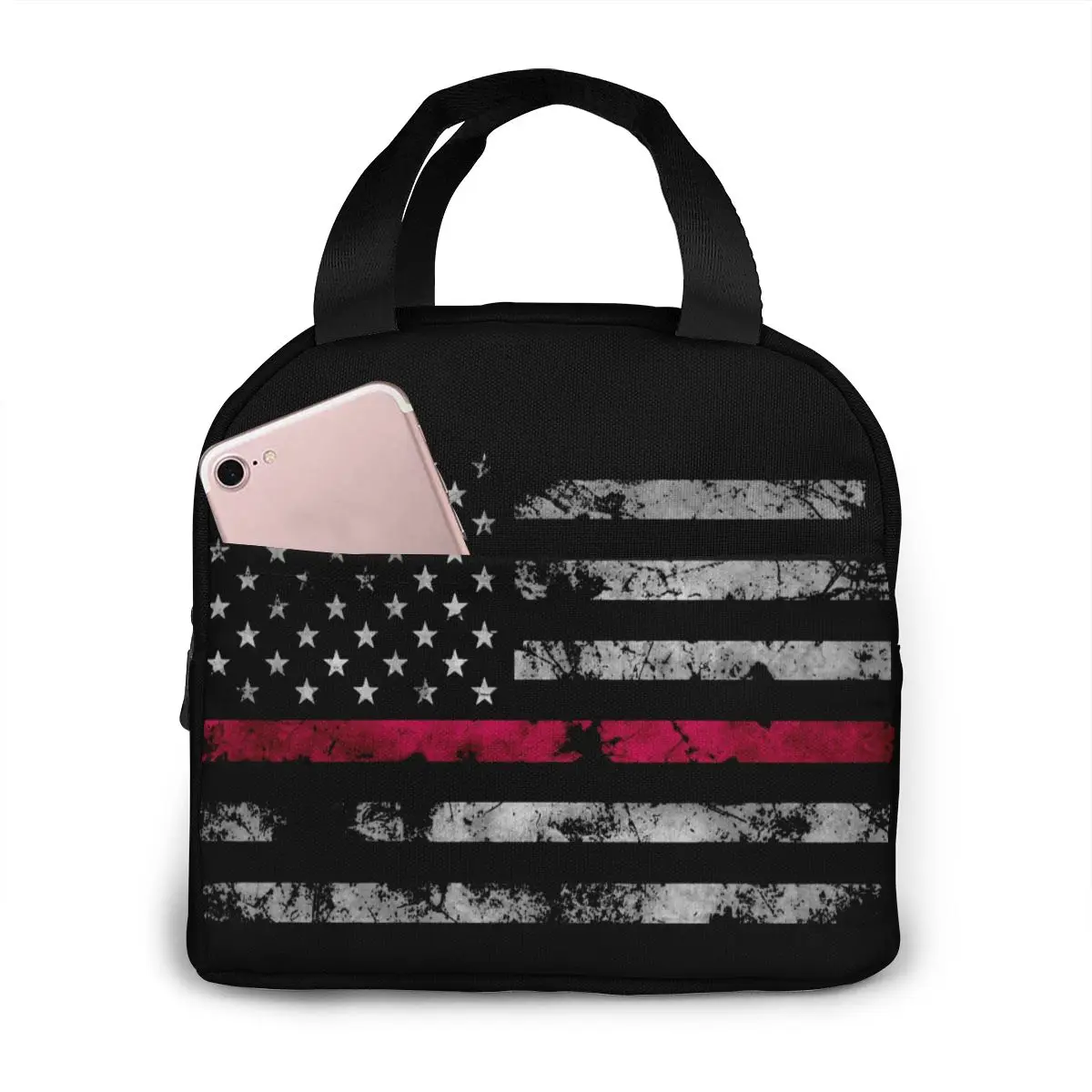 

Firefighter Thin Red Line American Flag Waterproof Portable Insulated Lunch Bag Suitable For Outdoor Travel Picnic School Office
