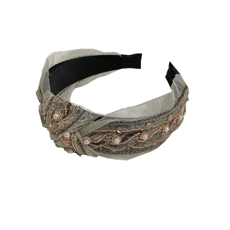 

Fashion Knot Rhinestone Hairbands Shining Pearl Ornament Headbands Handmade turban For Girls Womens Hairhoop Hair Accessories