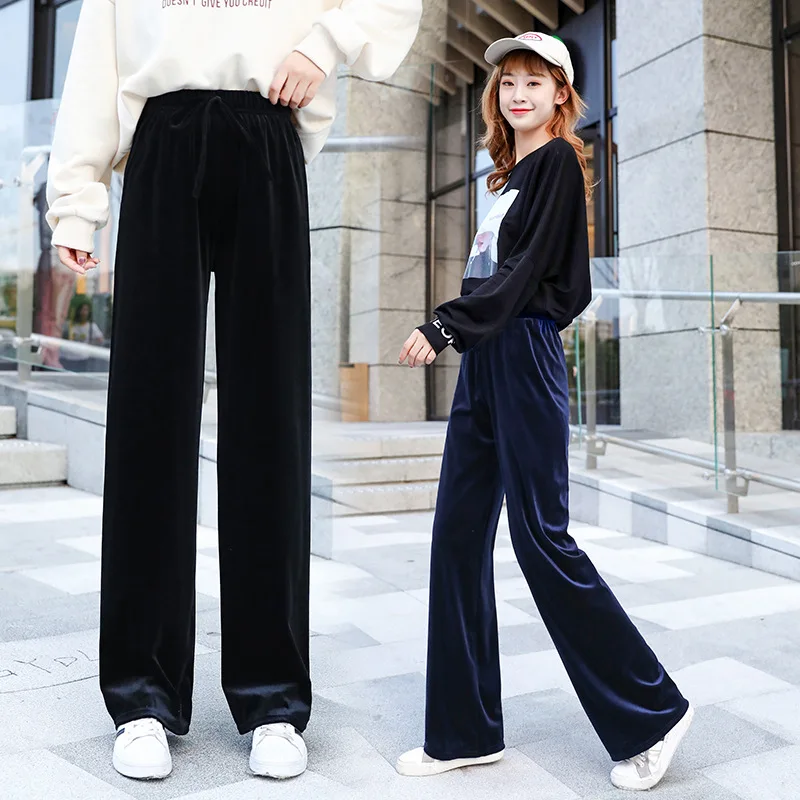 Весна 2020 новое женское платье Осенние бархатные широкие брюки с высокой талией