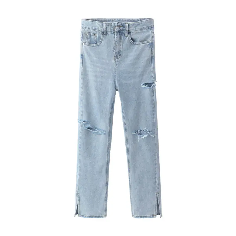 

Women's summer 2021 New Retro student high waist thin hot girl straight tube pierced pants