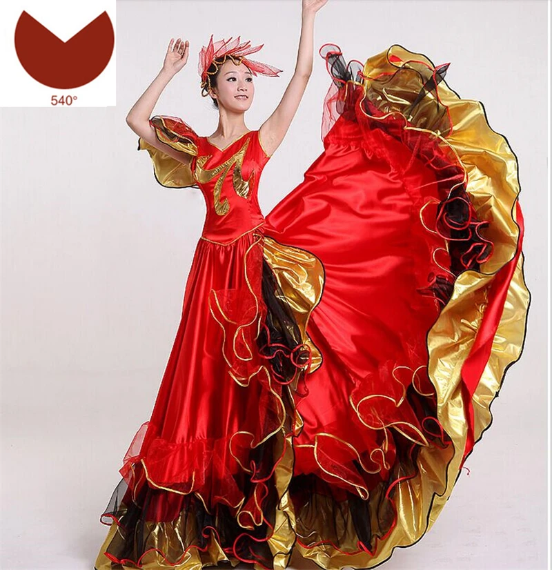 Color2 540 Женское испанское платье, юбки для фламенко, танцевальные костюмы, испанская Цыганская юбка, большой танец, цветок, хор, сценическая одежда для женщин - Цвет: Color2 540