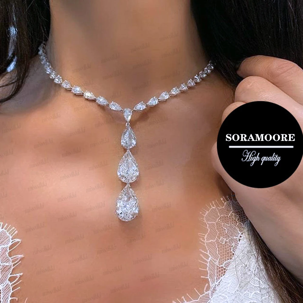 

Soramoore New Design Luxury Bridal Wedding Sparkling Pendant Earrings Necklace Jewelry Set Super CZ Fashion Best Gift Jewelry
