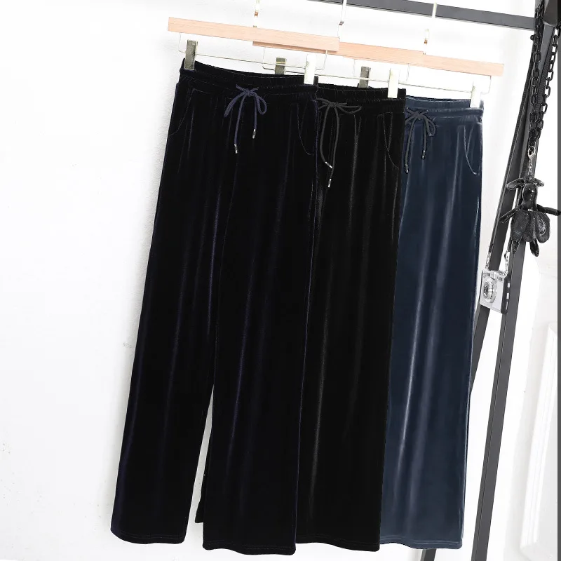 

2020 Plus size s-6xl Autumn thick women long velvet pants England loose casual staight wide leg velour pants