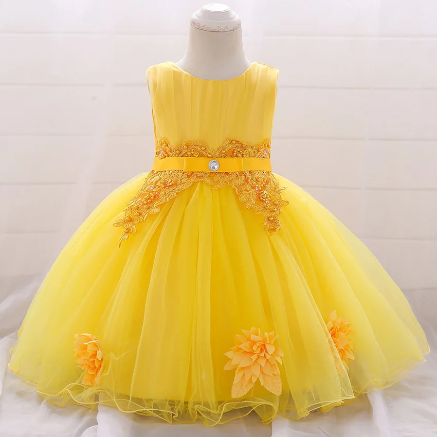 

Baby Girl Clothes Flower Bow Lace for 1 Years Dress Kids Girls Birthday Toddler Birthday Party Princess Baptism Dress L1871XZ