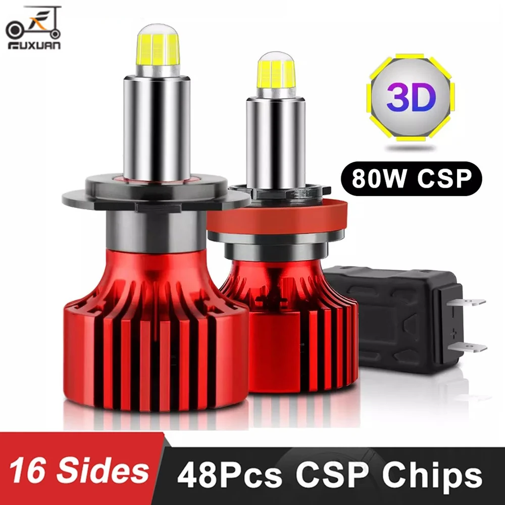 

Светодиодные лампы для автомобильных фар 48 csp H4 H7 6500K H1 H3 H8 H11 H1 HB3 9005 HB4 9006 80 Вт 3D 360 градусов Автомобильные противотуманные фары автомобильная ...
