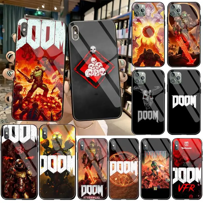 

YJZFDYRM skull game Doom DIY Luxury Phone Case Tempered Glass For iPhone 11 Pro XR XS MAX 8 X 7 6S 6 Plus SE 2020 case