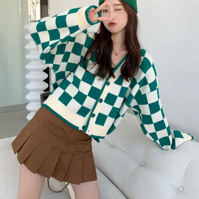 

Женский свитер с длинным рукавом, Свободный кардиган оверсайз с V-образным вырезом, осень 2021