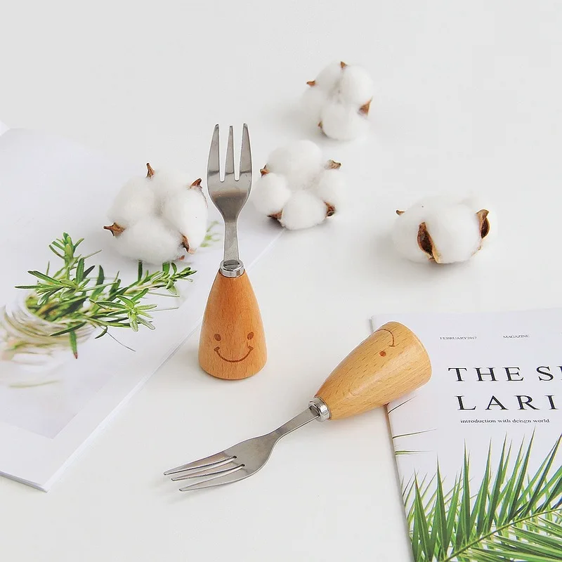 

Fork stainless steel wooden handle fork creative home spoon colander tableware