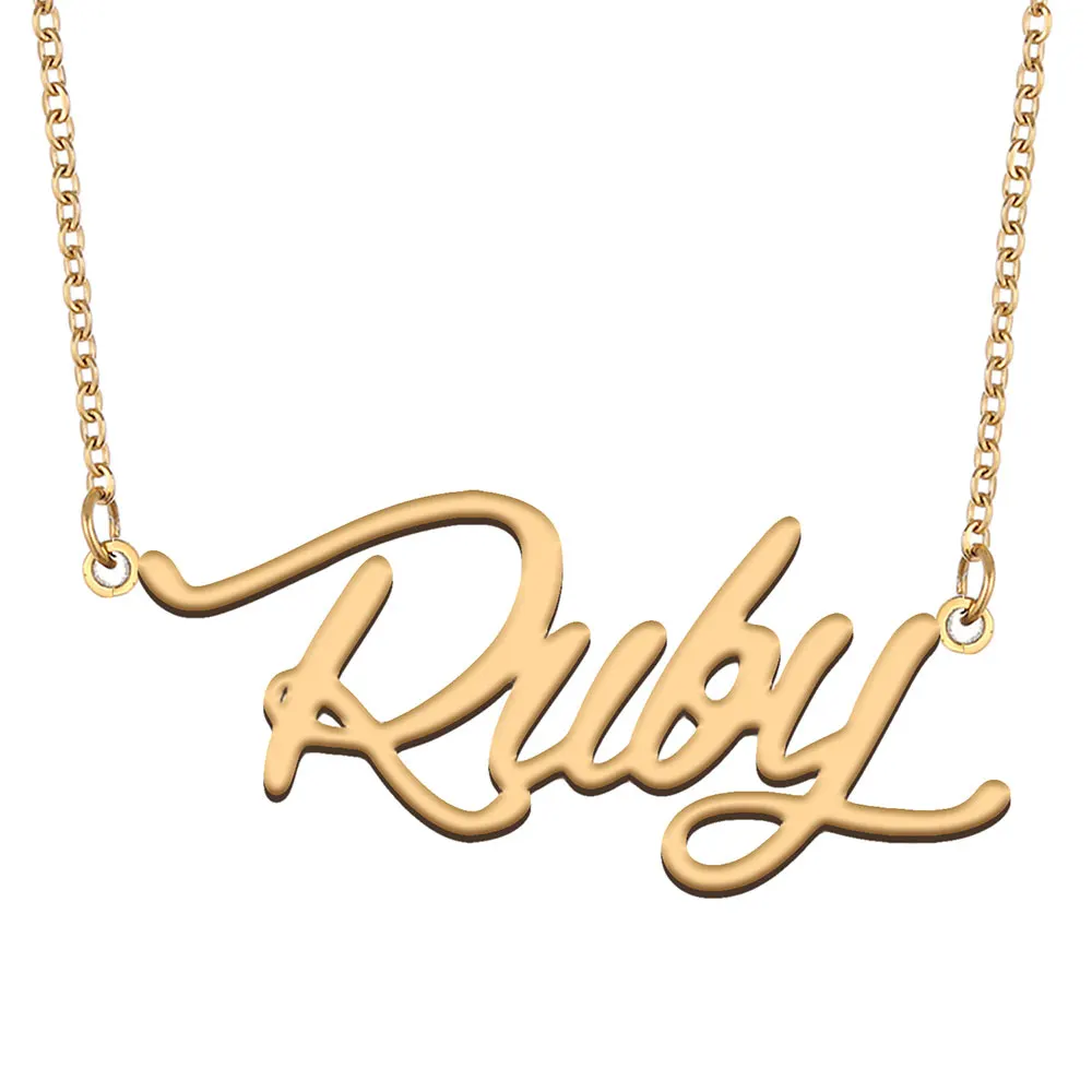 

Ruby Name Necklace for Women Stainless Steel Jewelry Gold Plated Nameplate Pendant Femme Mother Girlfriend Gift