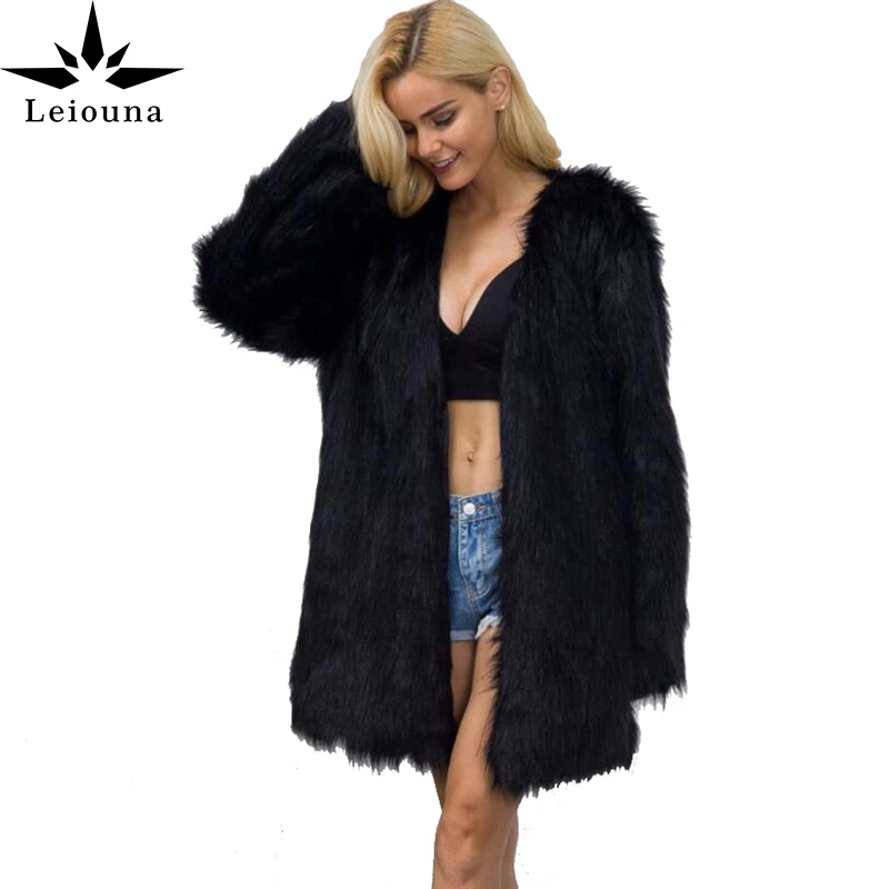 

Fashion V-neck Faux Fur Coats Female Medium Long Plus Size Fur Coat Women's European American Popular 2019 Autumn And Winter New