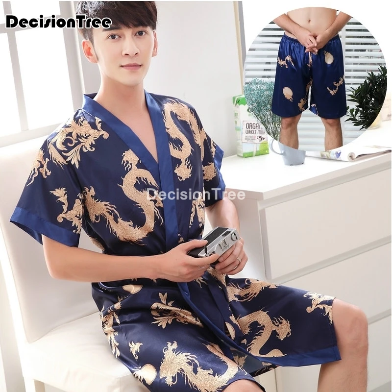 Пикантный шелковый халат-кимоно для мужчин халат в китайском стиле Мужская